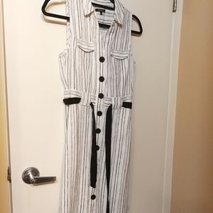 RW&CO. Office Lady Grey Stripe Button Shirt Dress